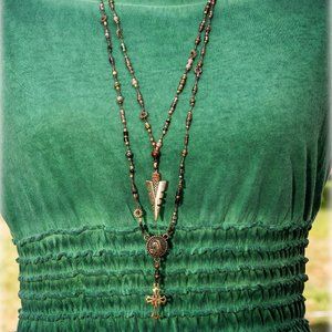 Hand knotted rosary inspired 2 pc. necklace
